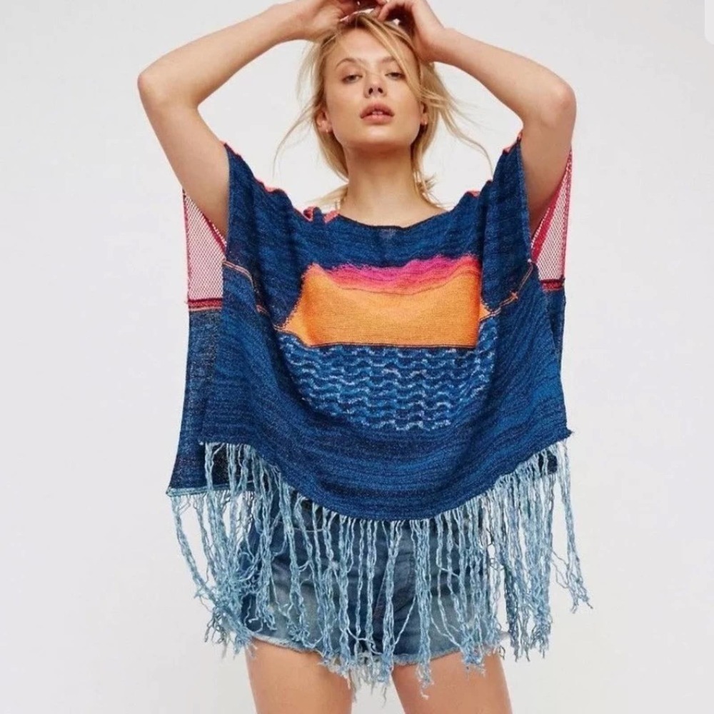 $168 NWT FREE PEOPLE TOP S SUNSET FRINGE COVERUP BEACH TOP PRIDE LGBTQ R…